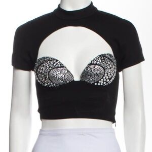 AREA Black Crystal Diamant Crop Top XS new